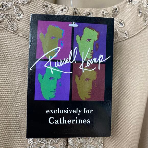 Russel Kemp Catherines Swing Blazer Jacket Women 5X Tan Khaki Embroidered Eyelet - Picture 4 of 11